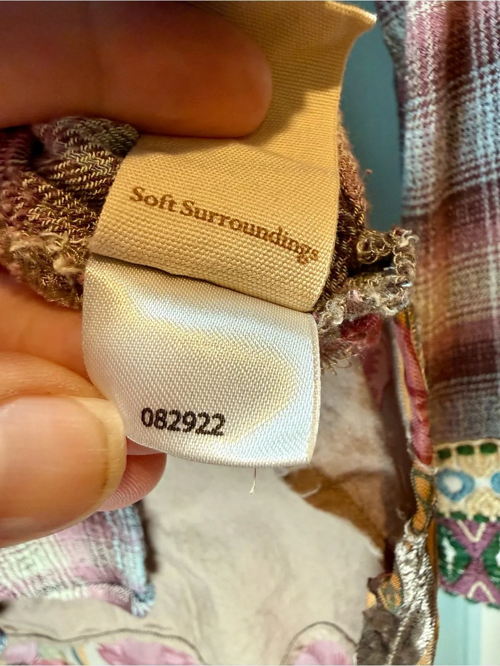 Soft Surroundings Velvet Burnout Floral Plaid Shirt Small
